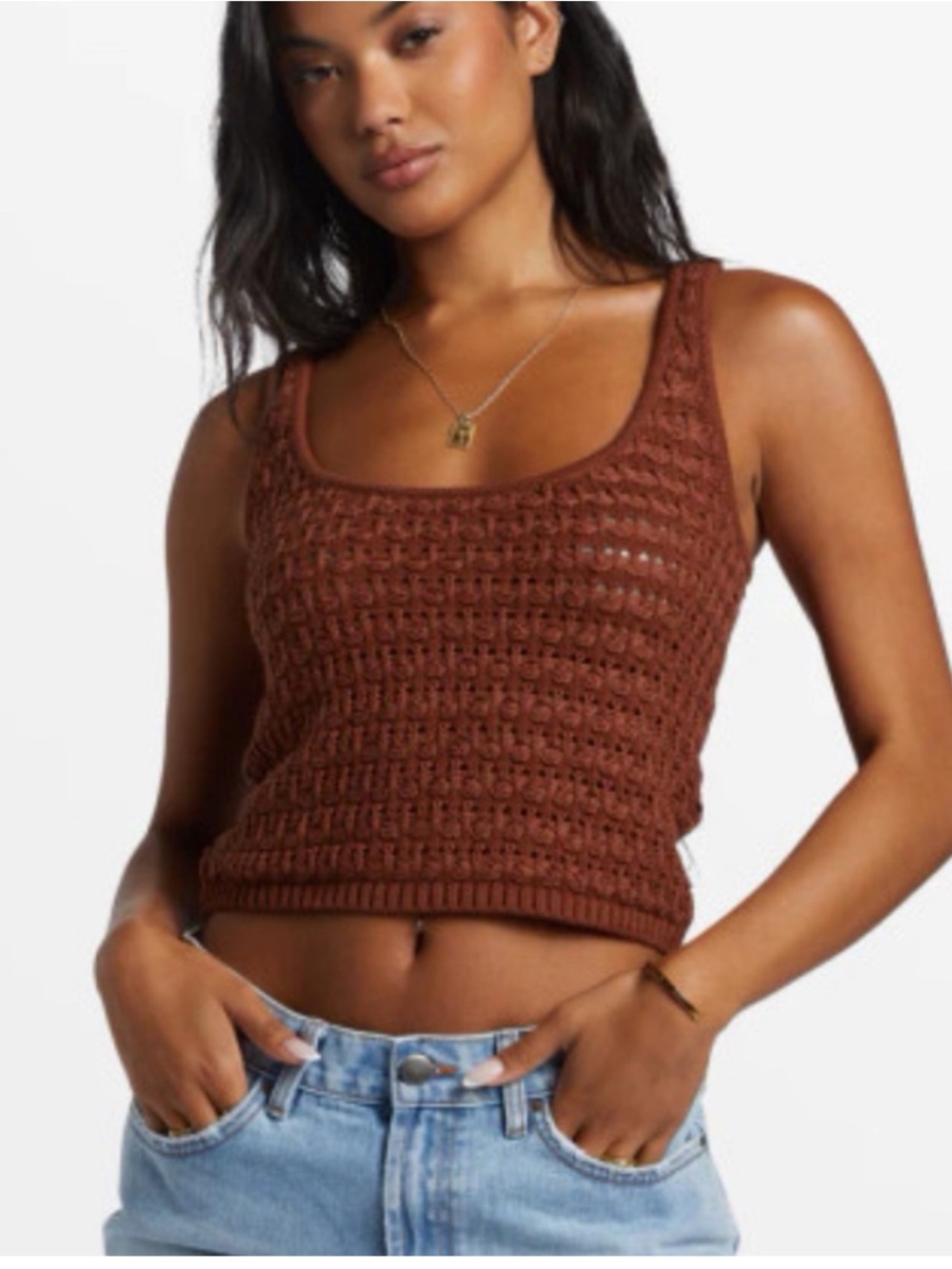 Billabong Brown Crochet Knit Tank Top